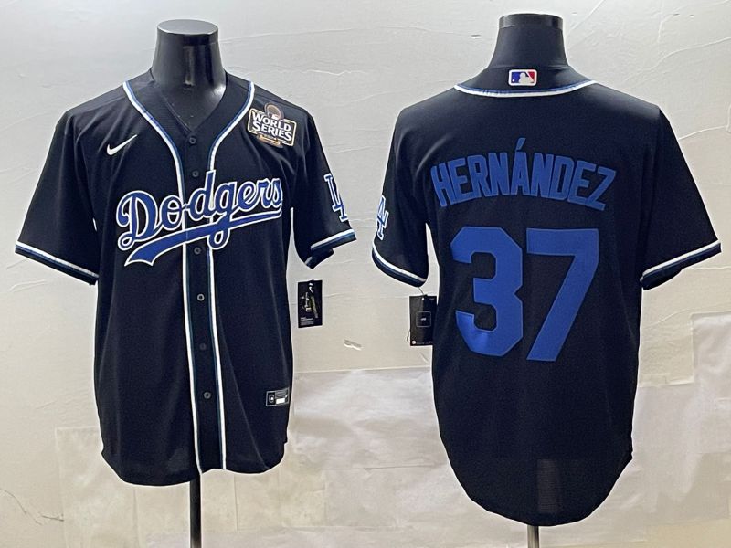 Men Los Angeles Dodgers #37 Hernandez Black blue Three generations Nike 2025 MLB Jersey style 10